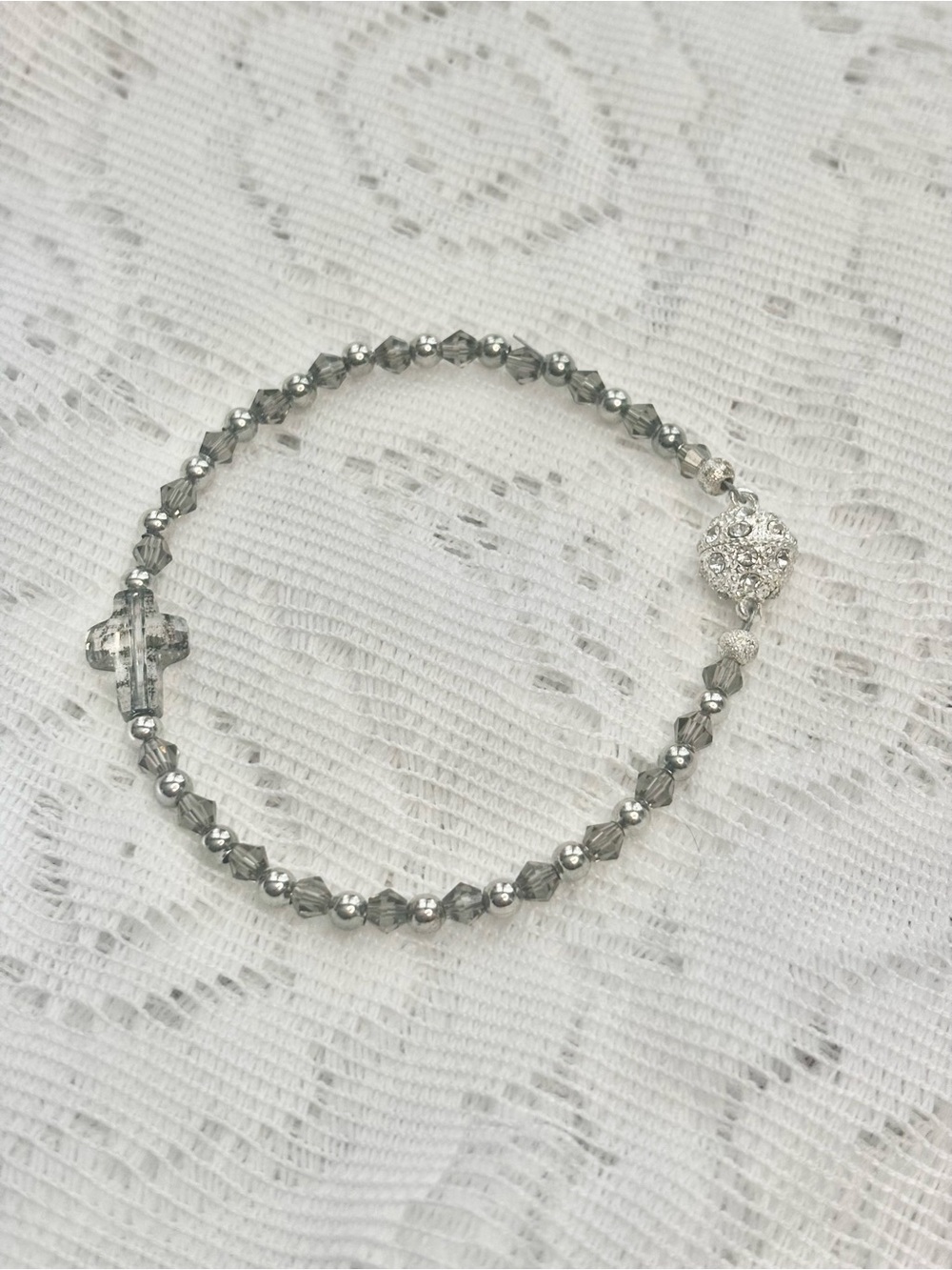 Silver Crystal Bead Women's Bracelet